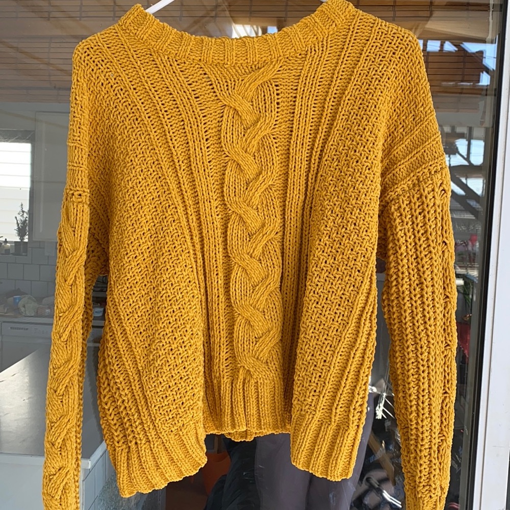 Mustard Yellow Cable Knit Sweater